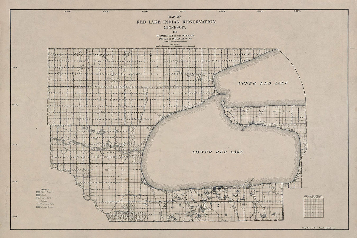 1911 Map of Red Lake Indian Reservation Minnesota