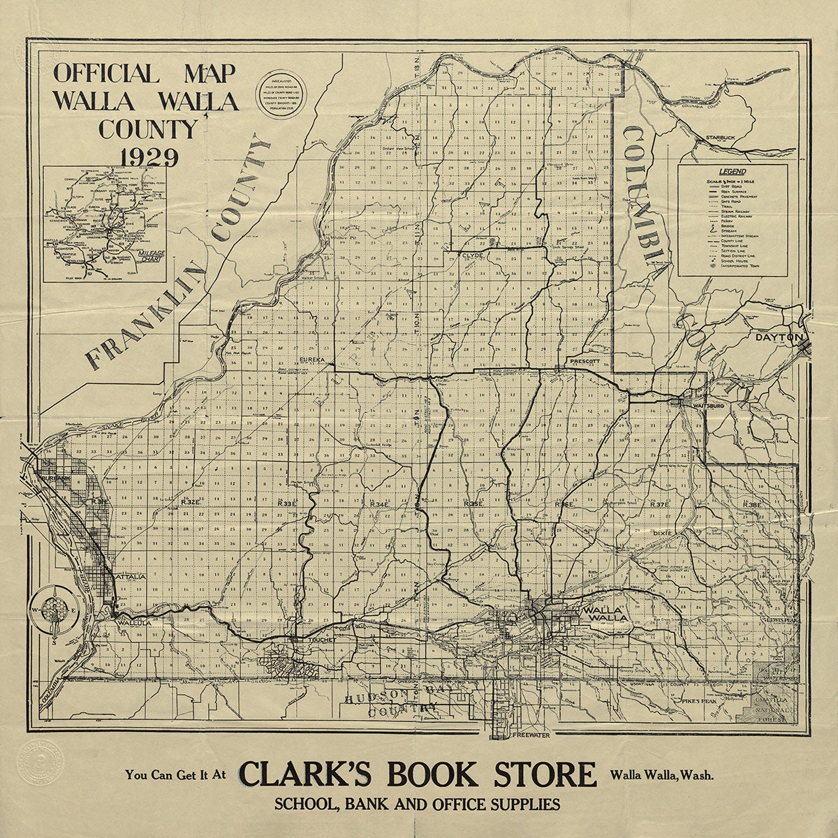 1929 Map of Walla Walla County Washington