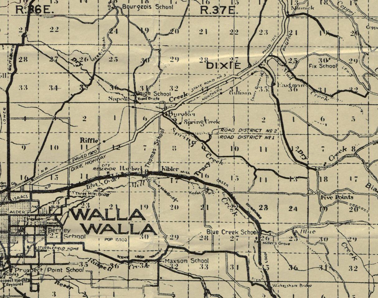 1929 Map of Walla Walla County Washington