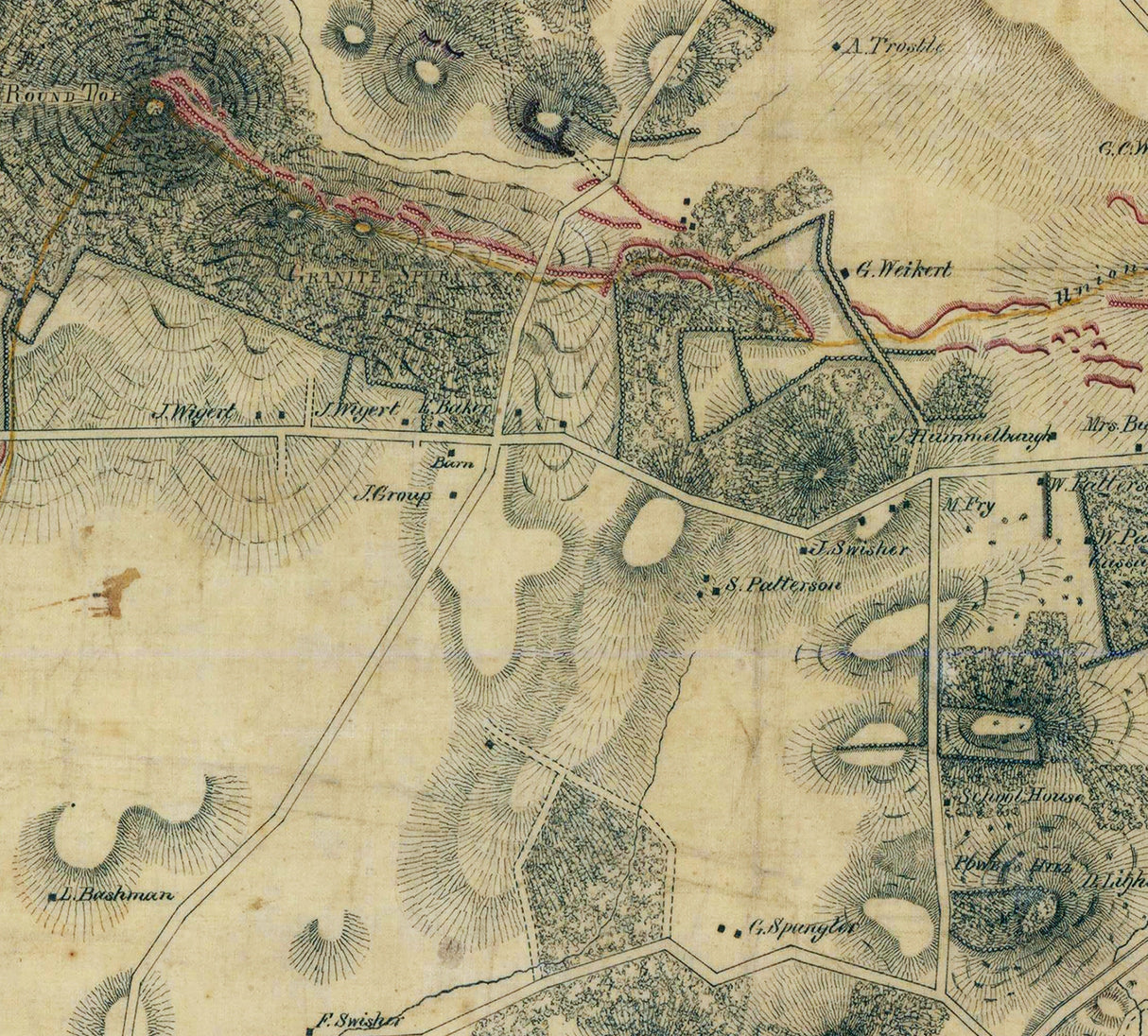 1863 Map of Gettysburg Pennsylvania Battlefield
