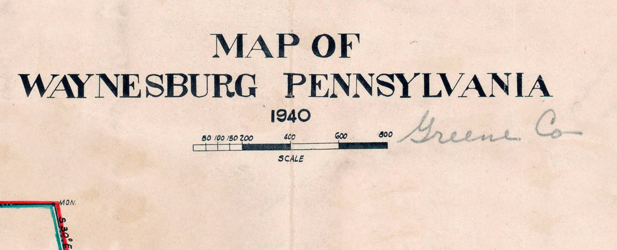 1940 Map of Waynesburg Greene County Pennsylvania