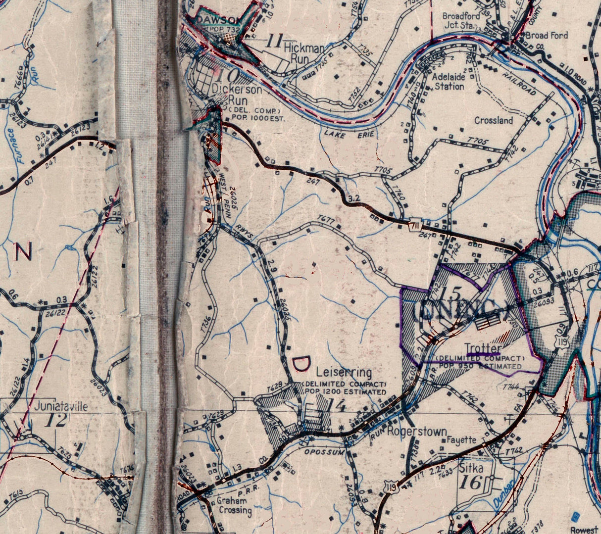 1941 Map of Fayette County Pennsylvania