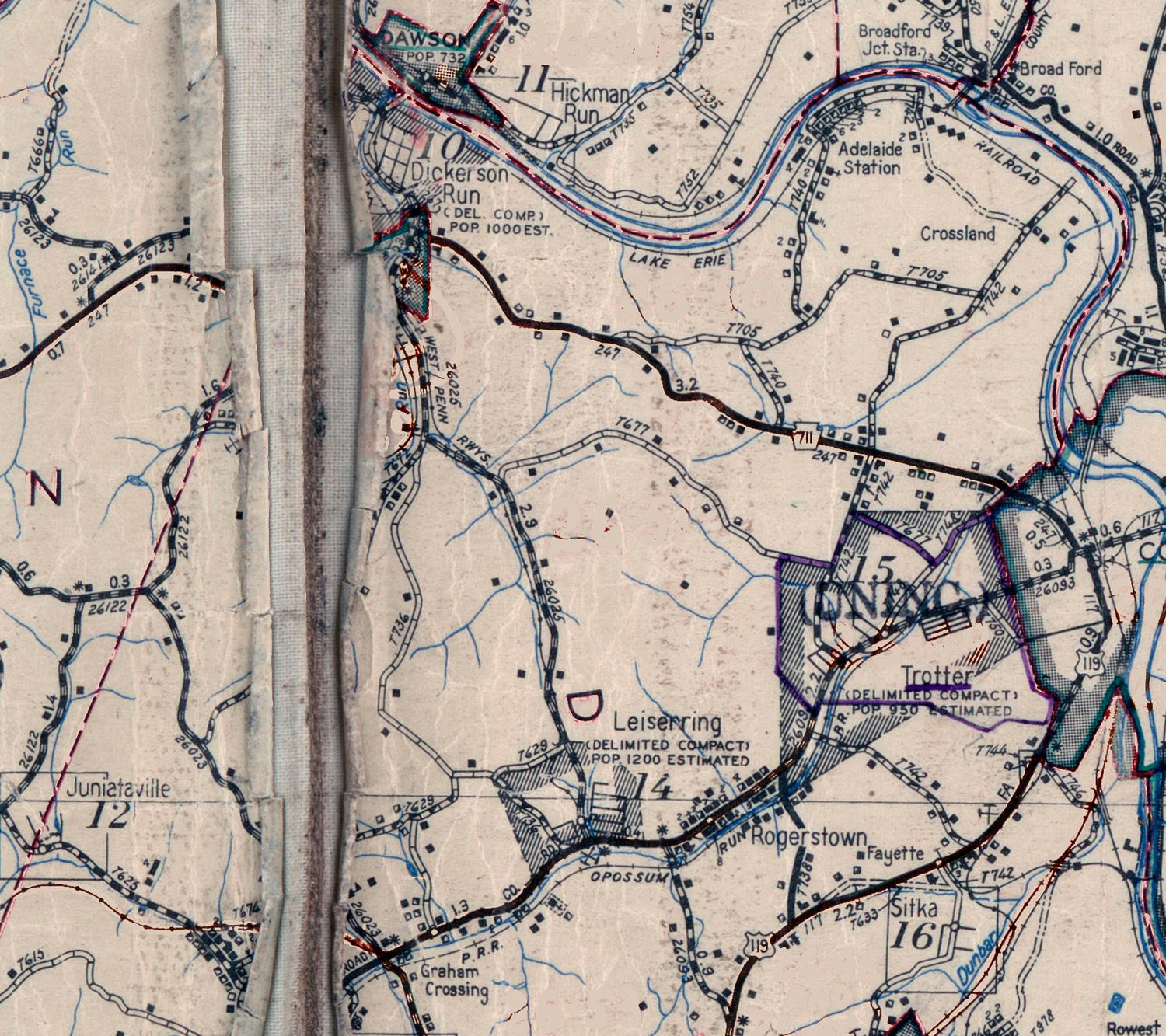 1941 Map of Fayette County Pennsylvania