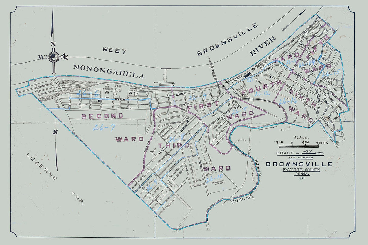 1950 Map of Brownsville Fayette County Pennsylvania