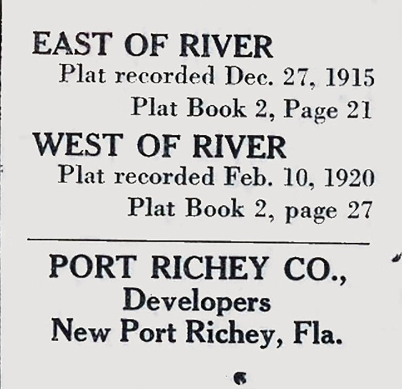 1925 Map of New Port Richey Pasco County Florida