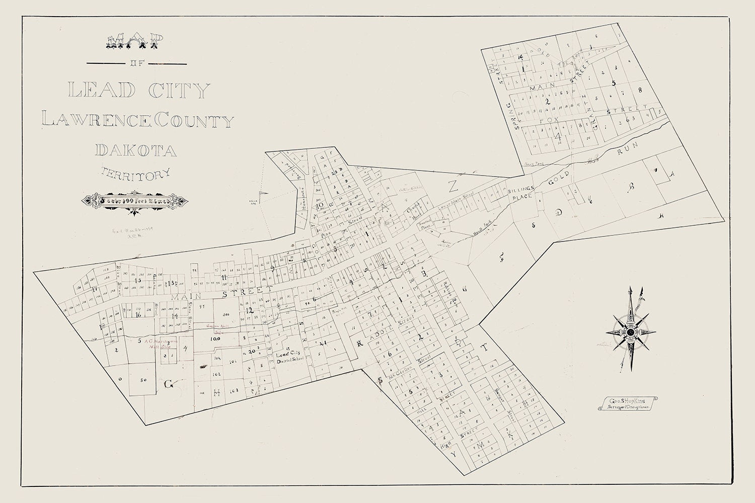 1889 Map of Lead City Lawrence County Dakota Territory