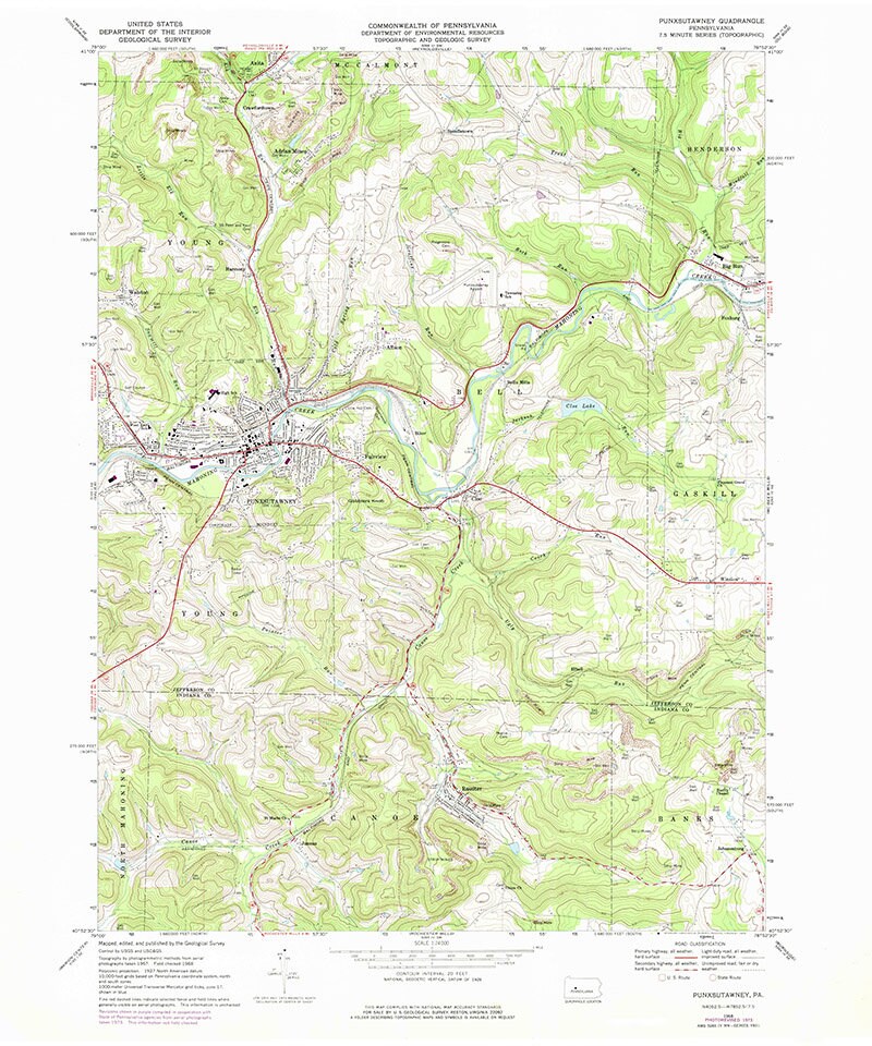 1973 Topo Map of Punxsutawney Pennsylvania Quadrangle
