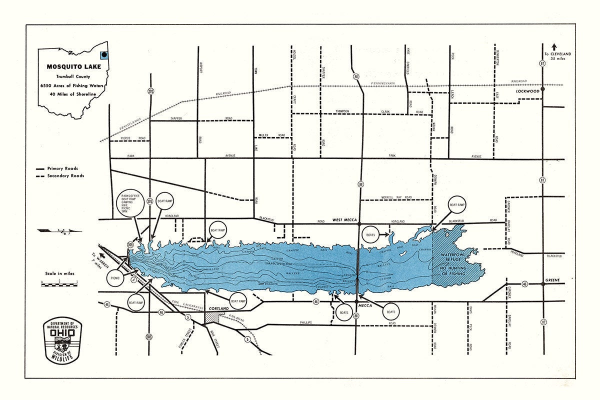 1960 Map of Mosquito Lake Trumbull County Ohio