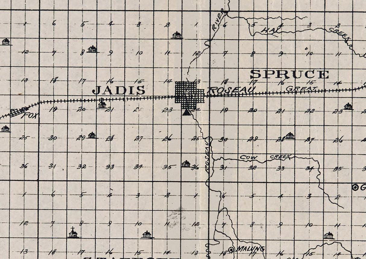 1907 Map of Roseau County Minnesota