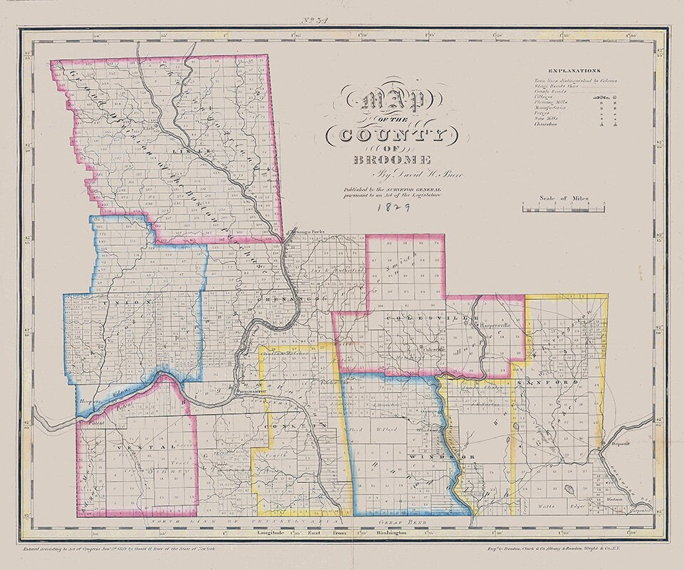 1829 Map of Broome County New York