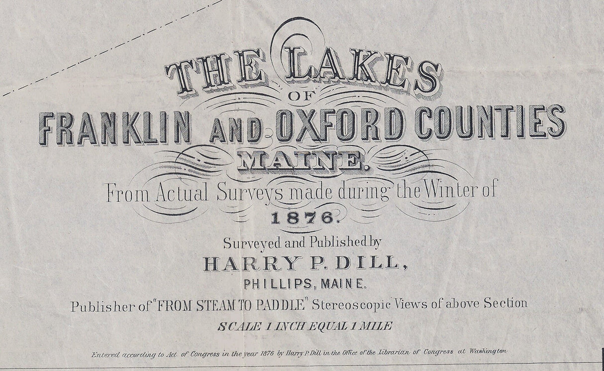 1876 Map of Franklin and Oxford County Maine Lakes