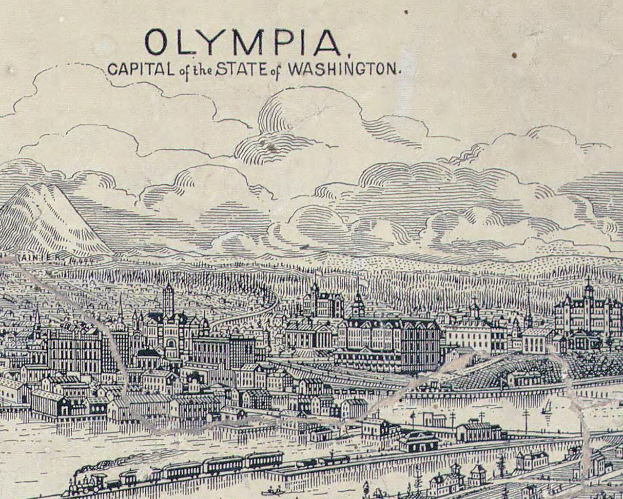 1890 Panoramic Map of Olympia Washington