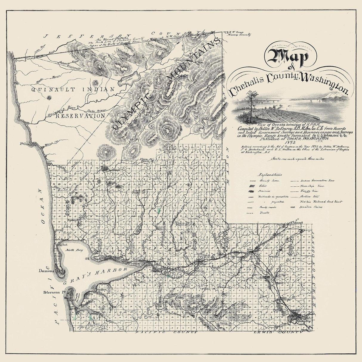 1892 Map of Chehalis County Washington