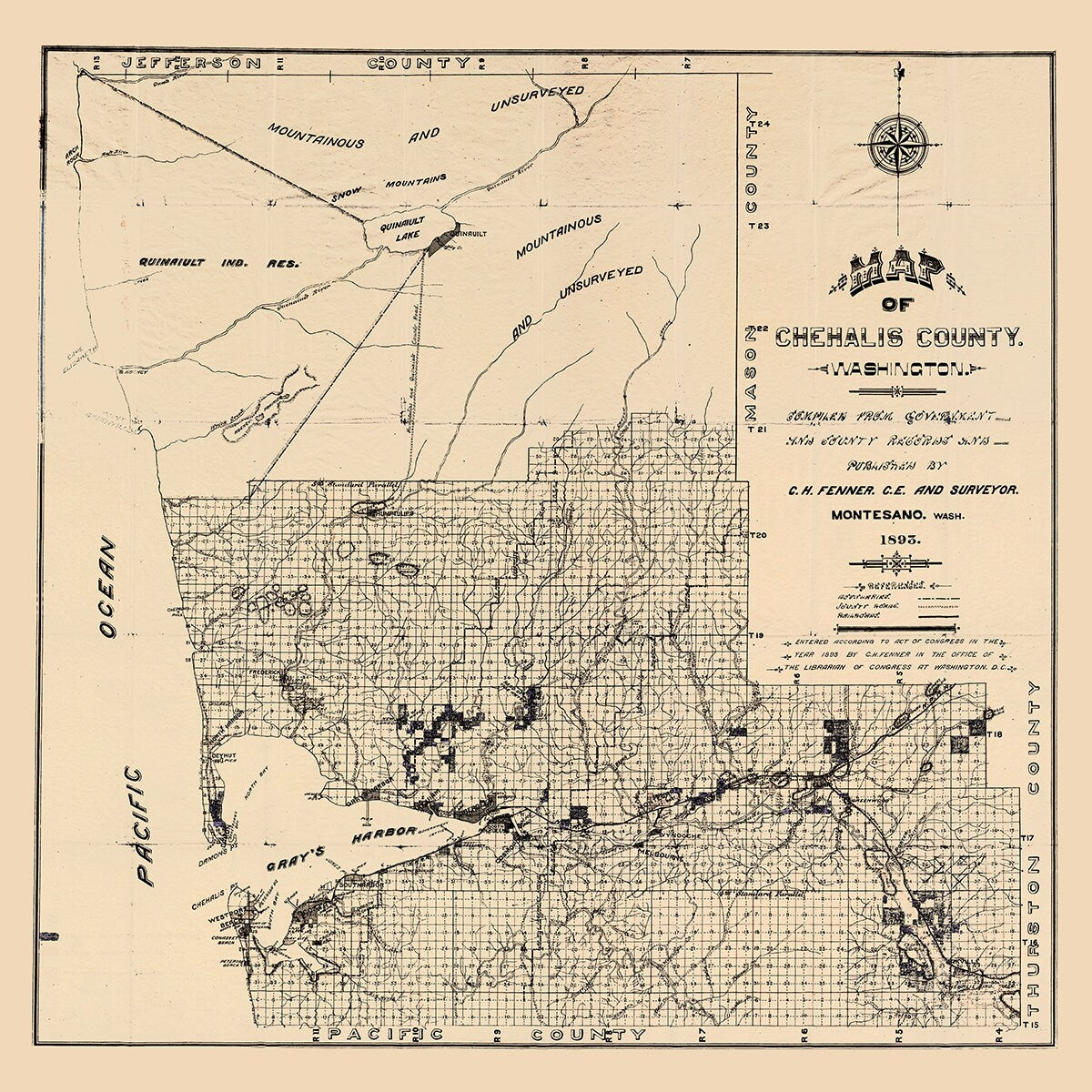 1893 Map of Chehalis County Washington