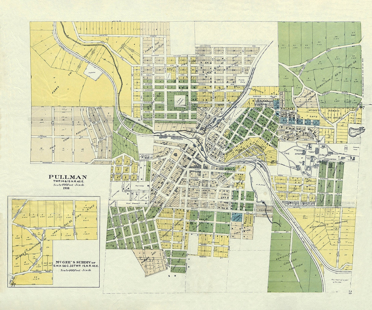 1910 Map of Pullman Whitman County Washington