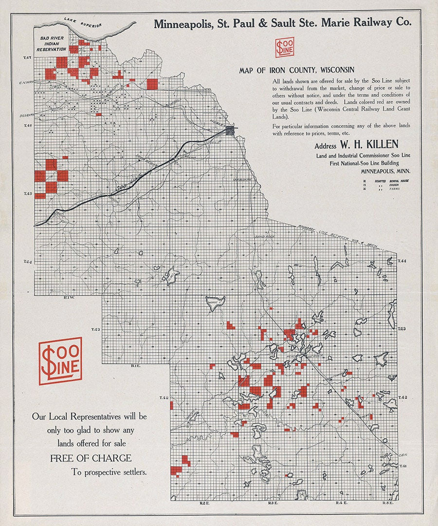 1910 Map of Iron County Wisconsin