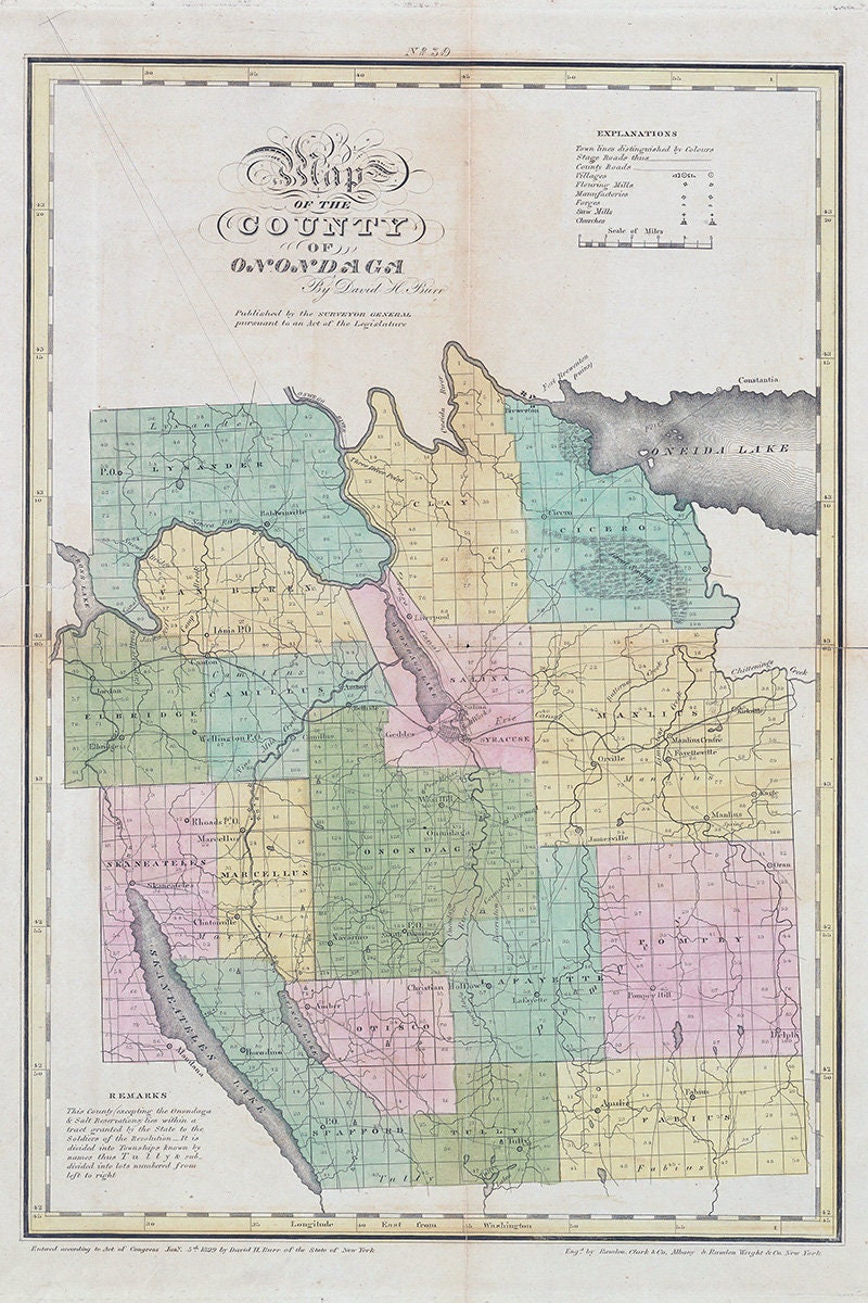 1829 Map of Onondaga County New York