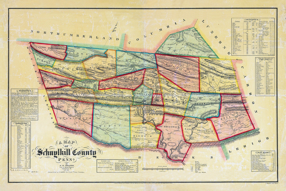 1855 Map of Schuylkill County Pennsylvania