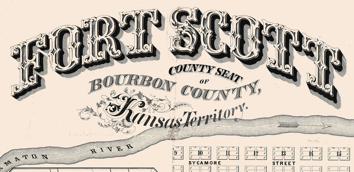1857 Map of Fort Scott Bourbon County Kansas