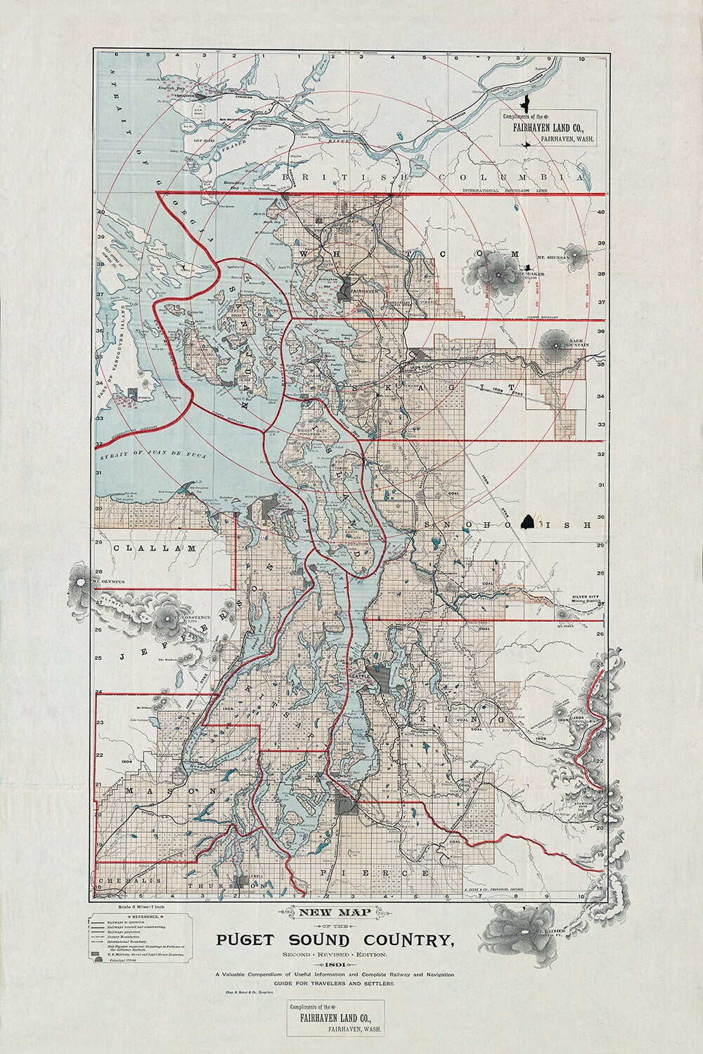 1891 Map of Puget Sound Country Washington