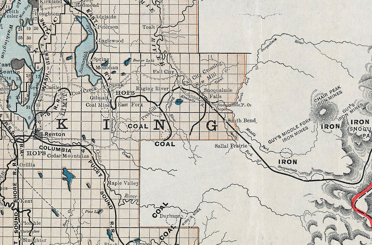1891 Map of Puget Sound Country Washington