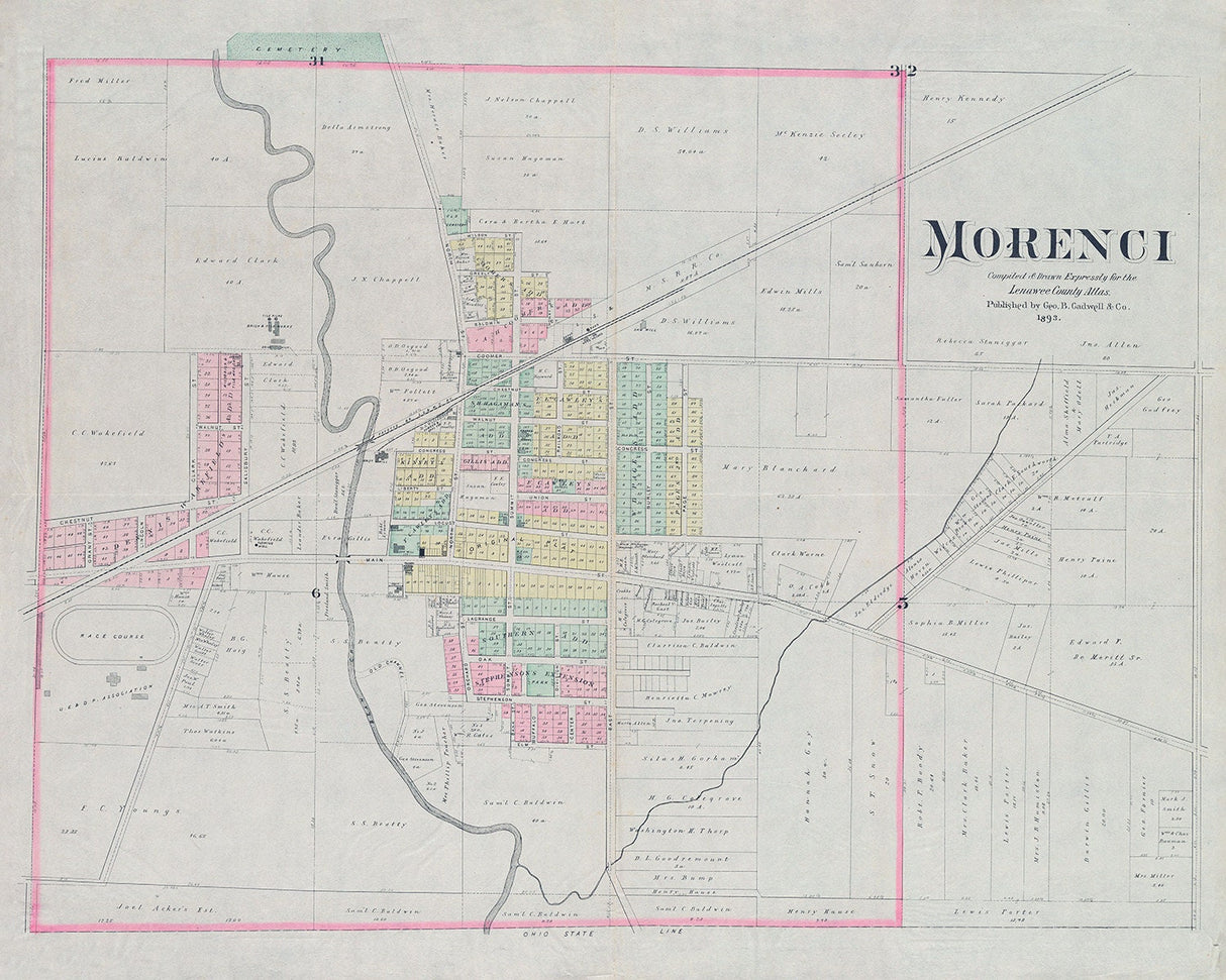1893 Map of Morenci Lenawee County Michigan