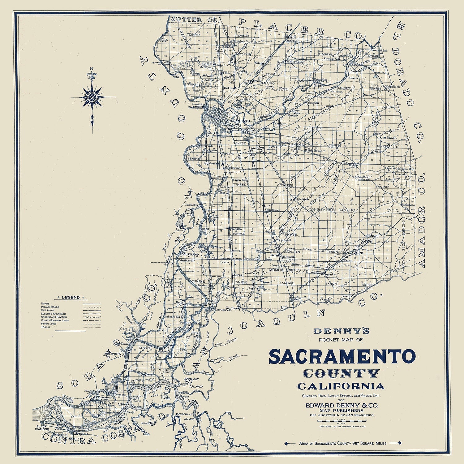 1913 Map of Sacramento County California