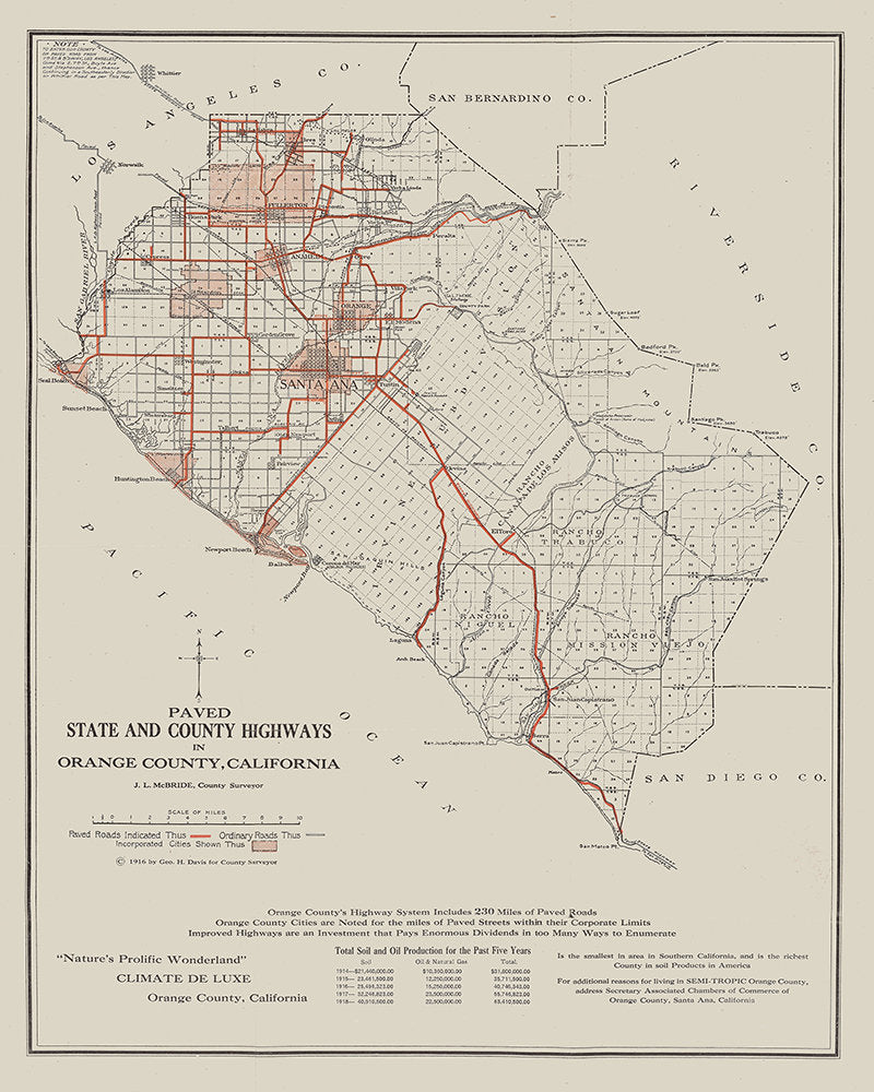 1916 Map of Orange County California