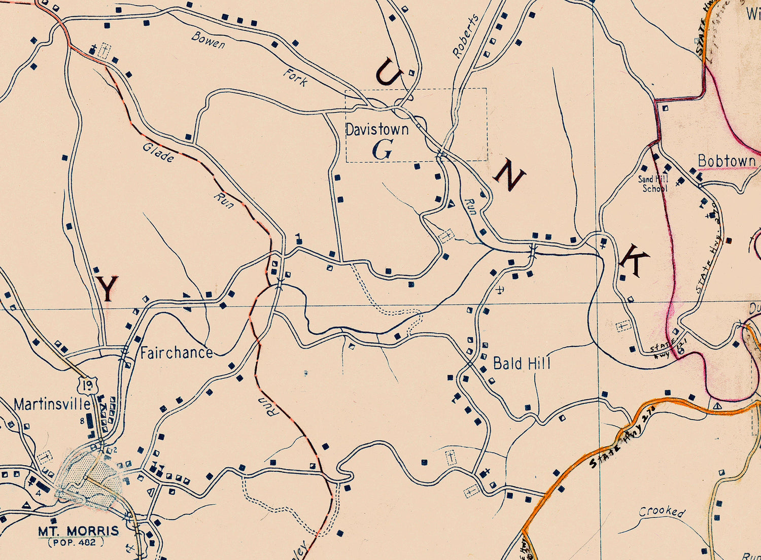1938 Farm House Map of Greene County Pennsylvania Carmichaels Waynesburg