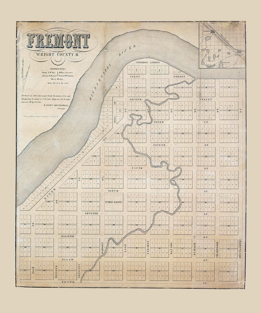 1800s Map of Fremont Wright County Minnesota