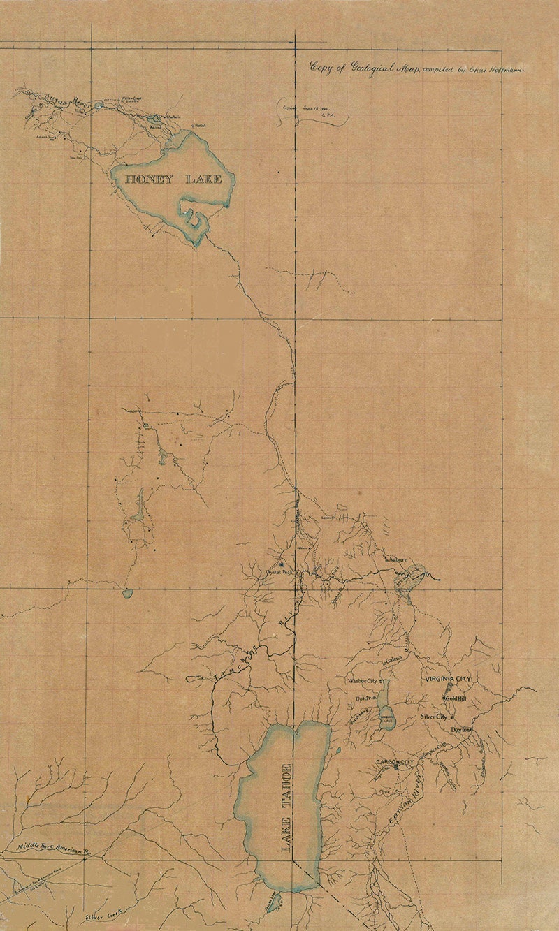 1866 Map of Lake Tahoe and Honey Lake California and Environs