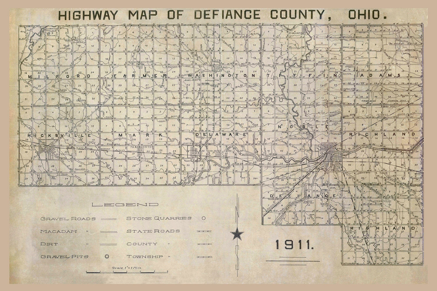 1911 Map of Defiance County Ohio