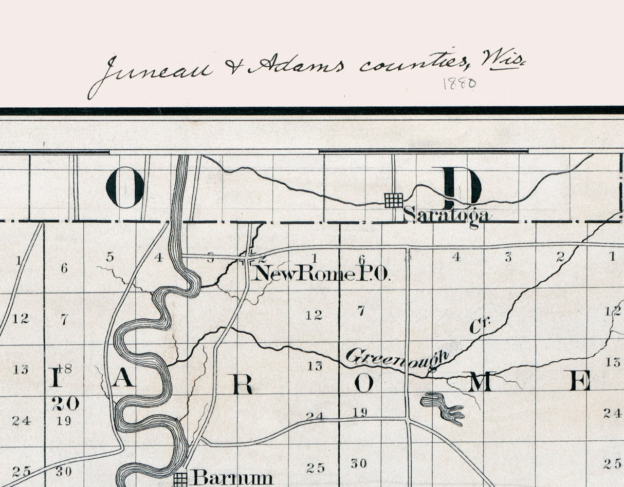 1880 Map of Juneau and Adams County Wisconsin