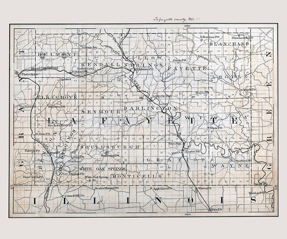 1880 Map of Lafayette County Wisconsin