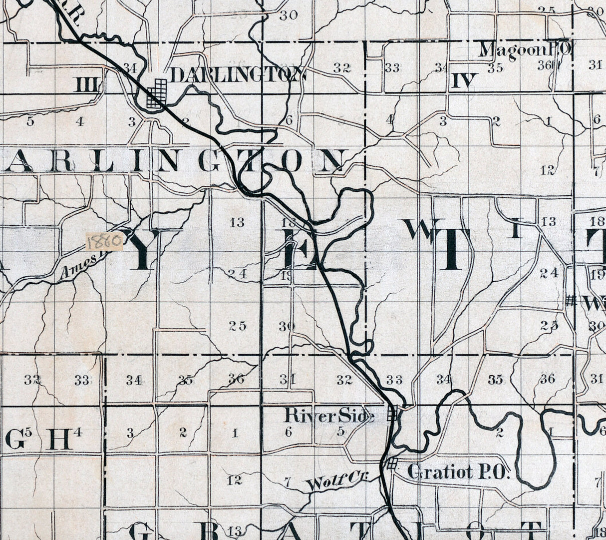 1880 Map of Lafayette County Wisconsin