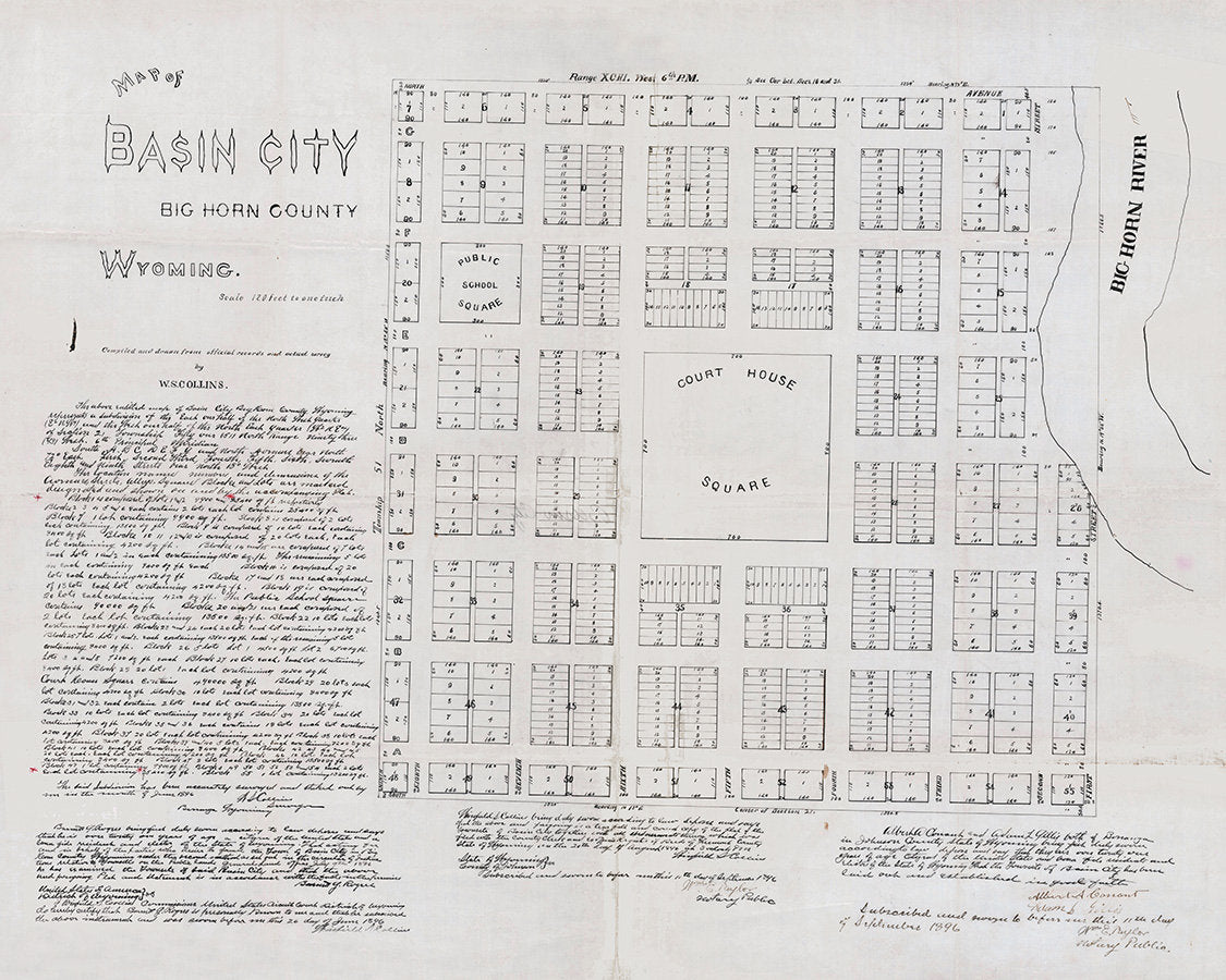 1896 Map of Basin City Big Horn County Wyoming