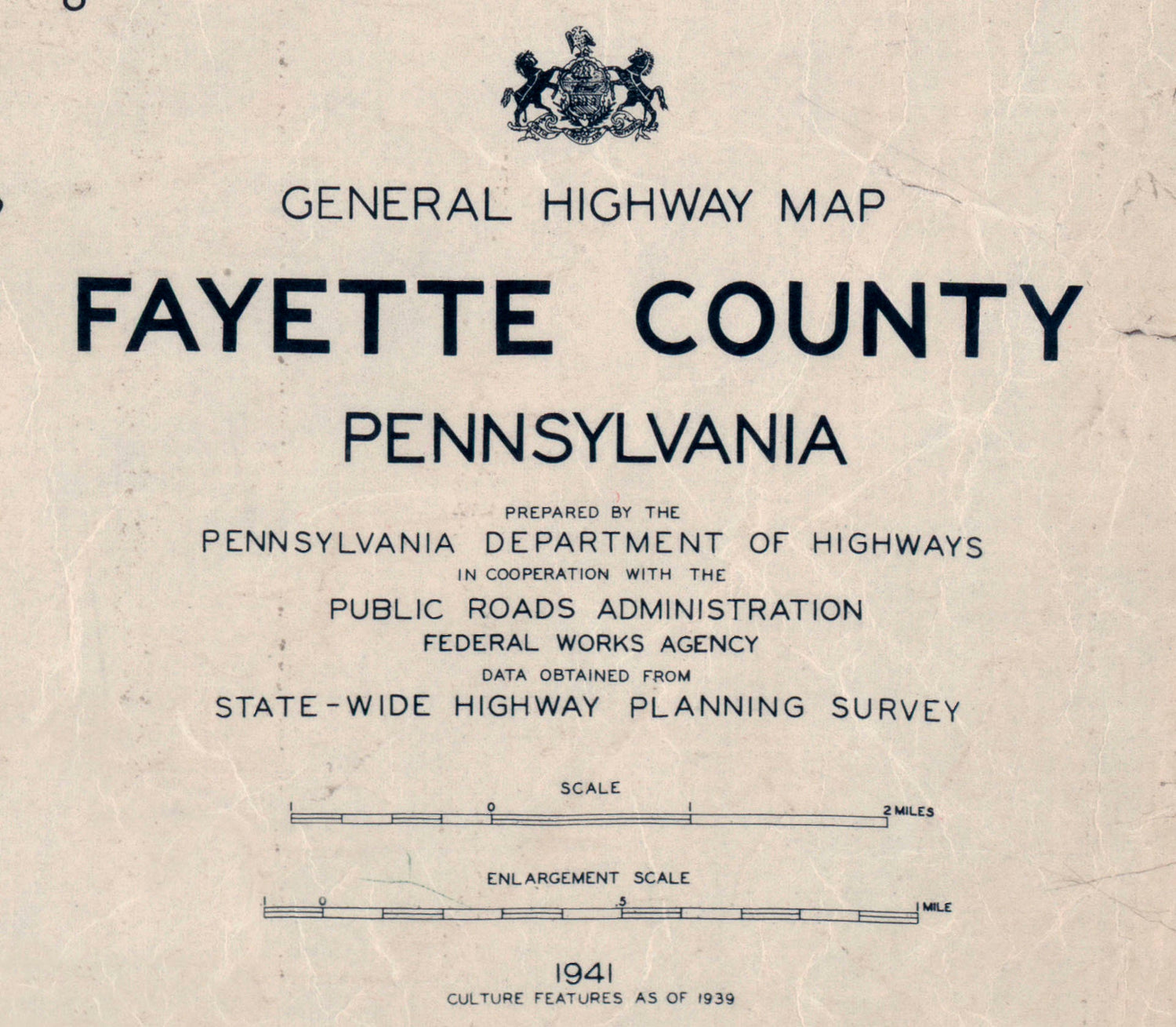 1941 Map of Fayette County Pennsylvania