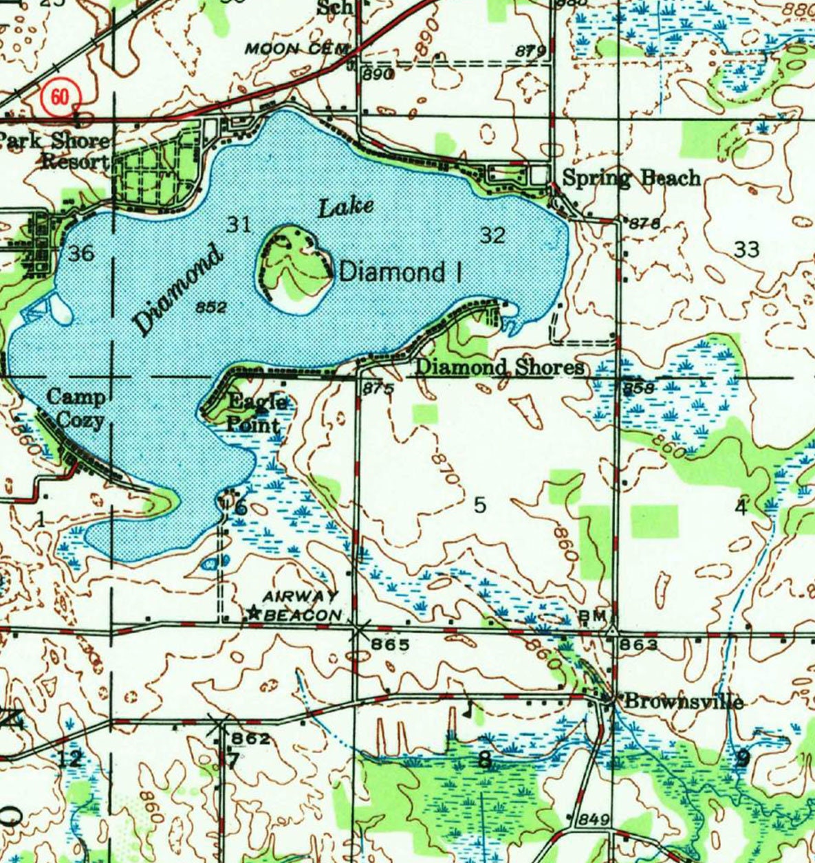1948 Topo Map of Vandalia Michigan Quad Chain Lake