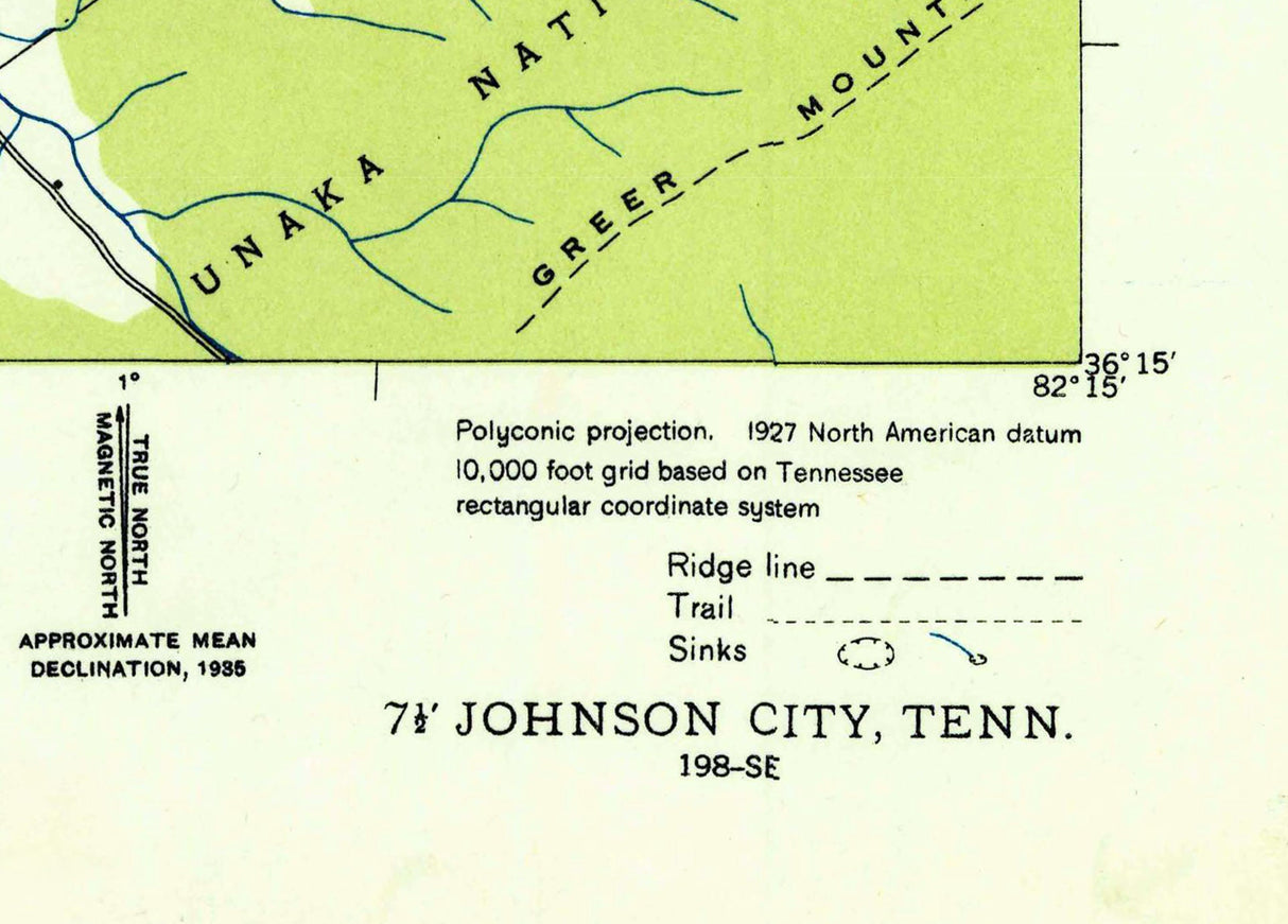 1935 Topo Map of Johnson City Tennessee