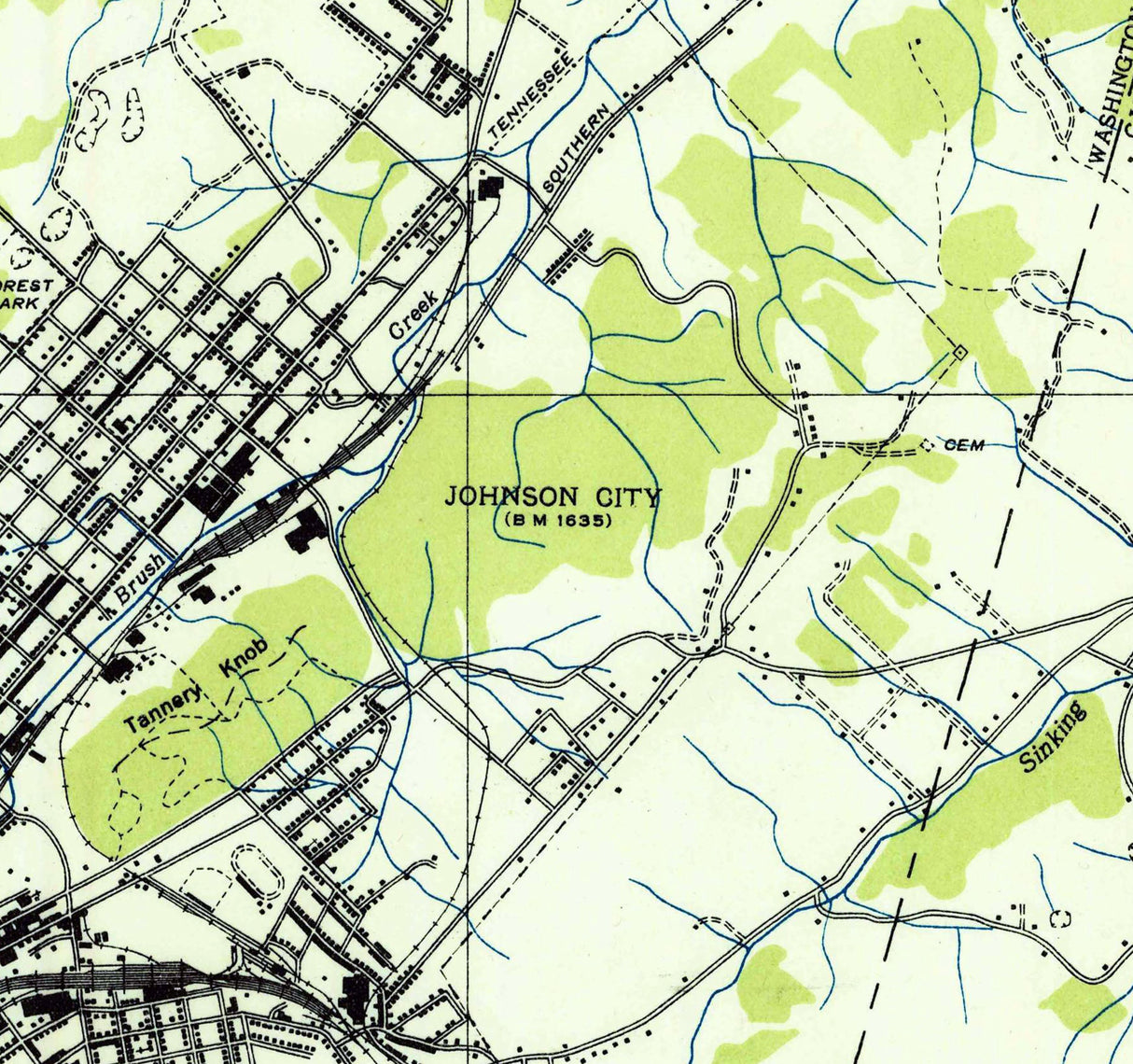 1935 Topo Map of Johnson City Tennessee
