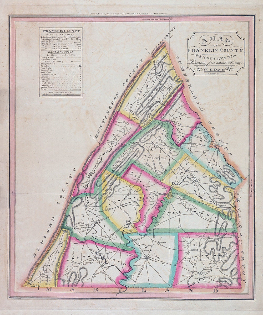 1823 Map of Franklin County Pennsylvania