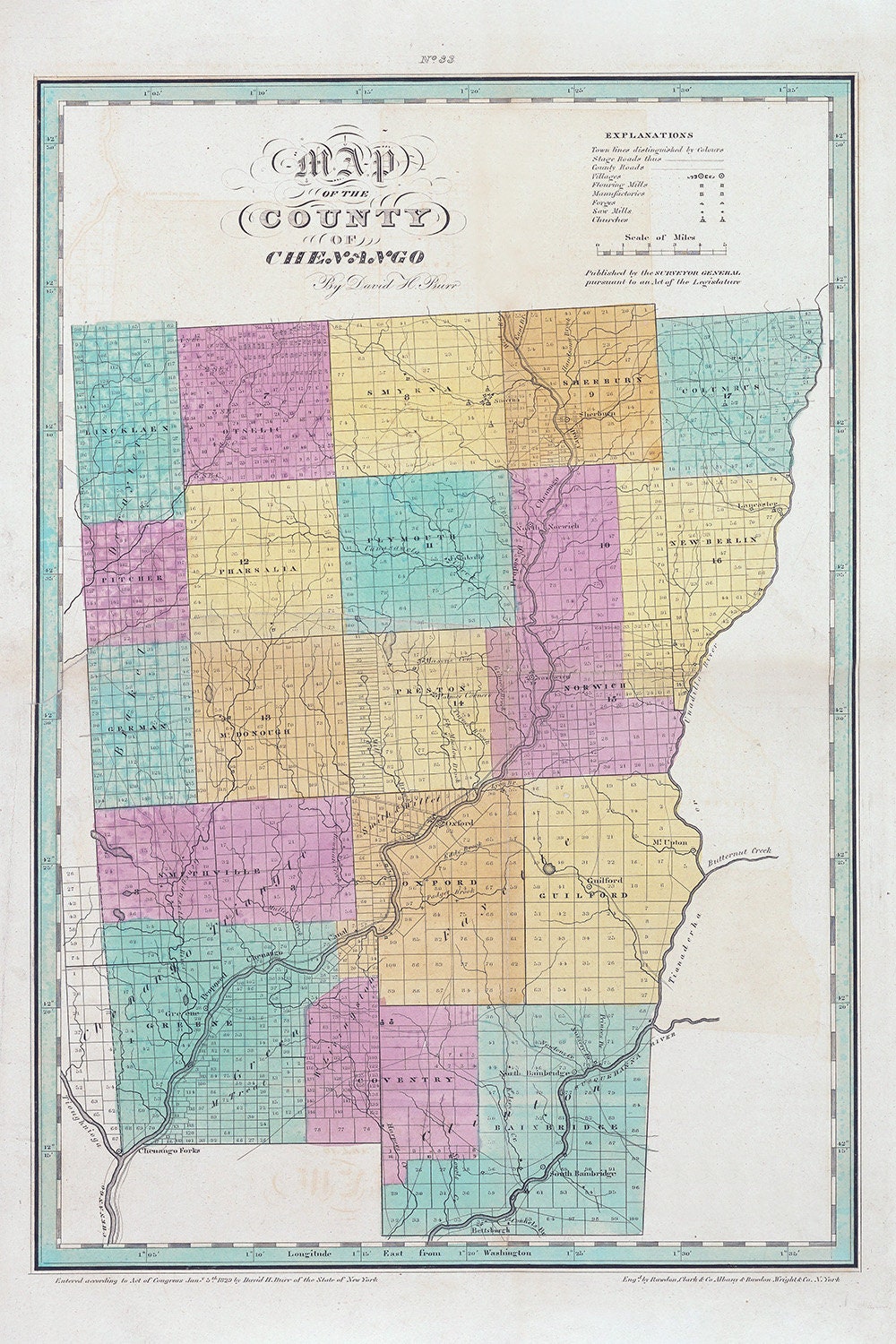 1829 Map of Chenango County New York