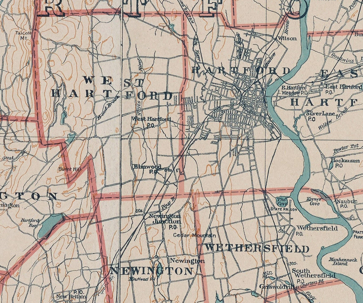 1893 Map of Hartford County Connecticut