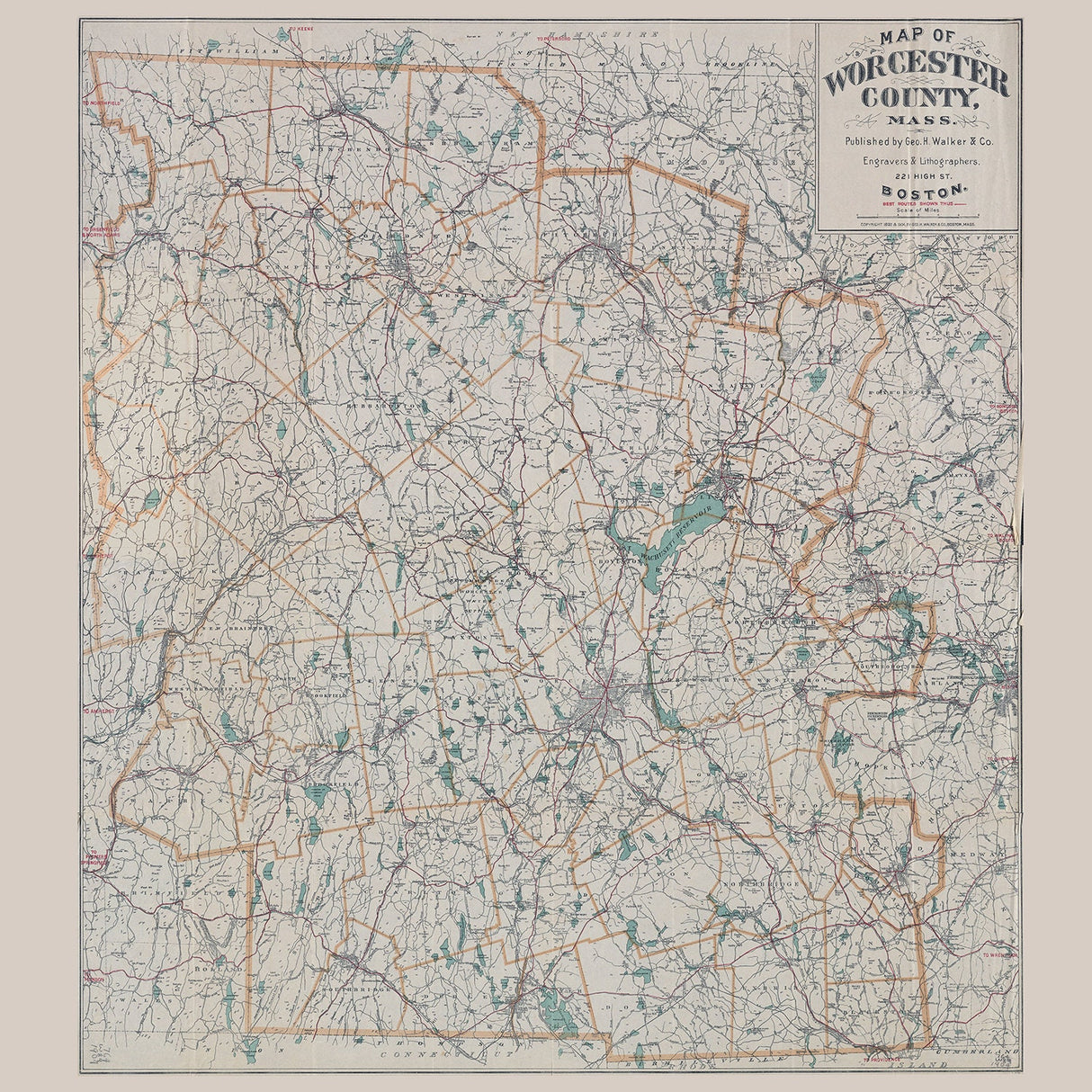 1904 Map of Worcester County Massachusetts