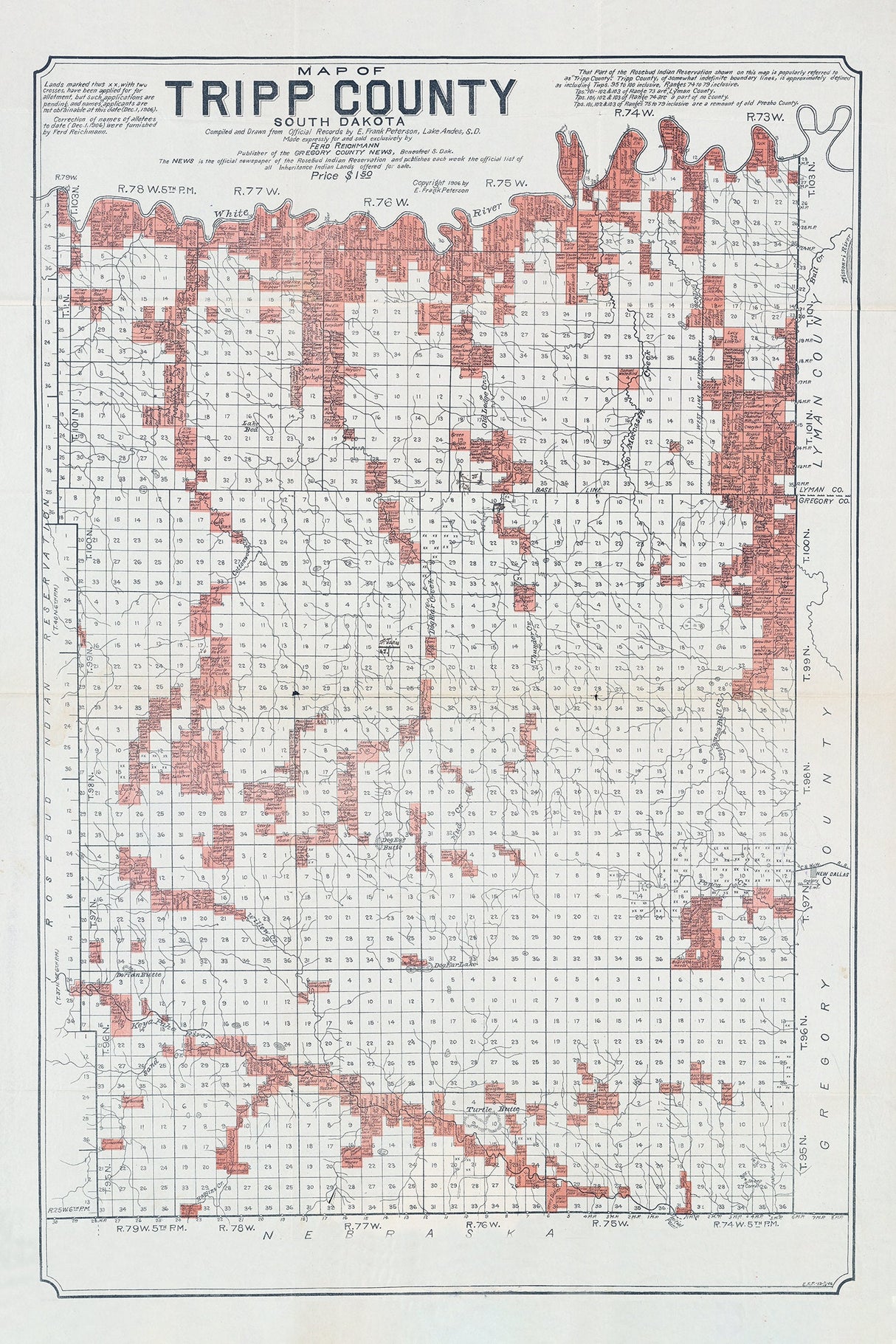 1906 Map of Tripp County South Dakota
