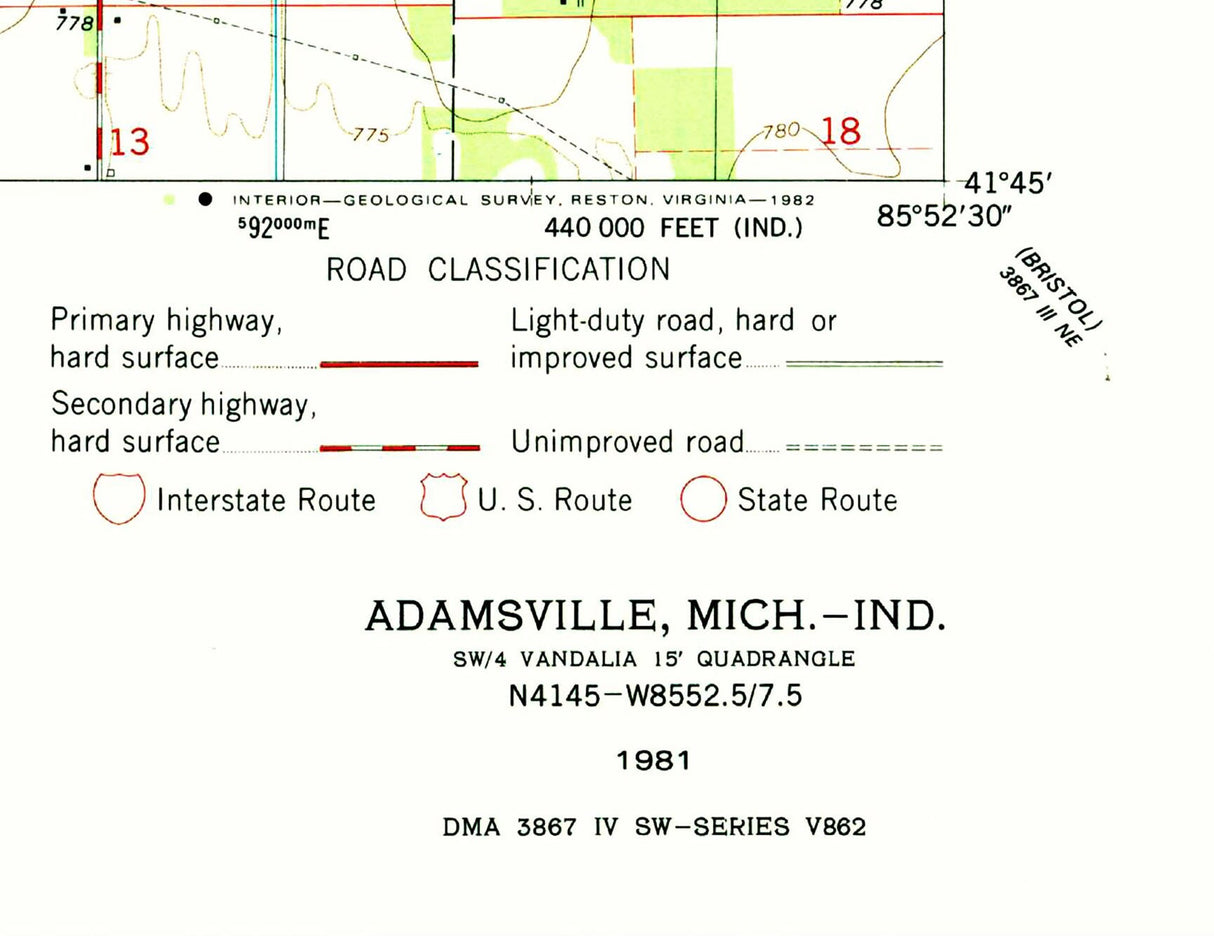 1981 Topo Map of Adamsville Michigan Quad Christiana Lake Chain Lake