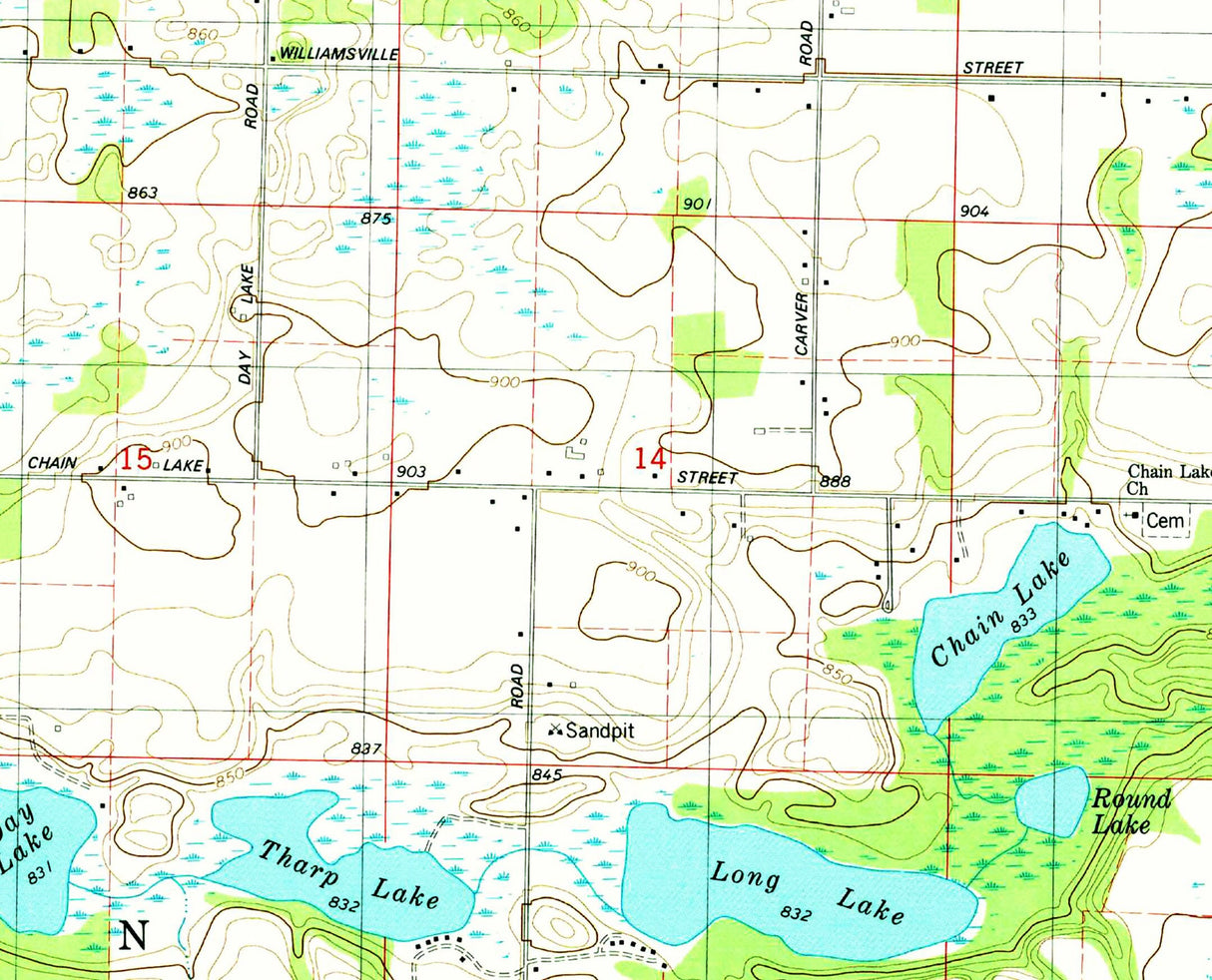 1981 Topo Map of Adamsville Michigan Quad Christiana Lake Chain Lake