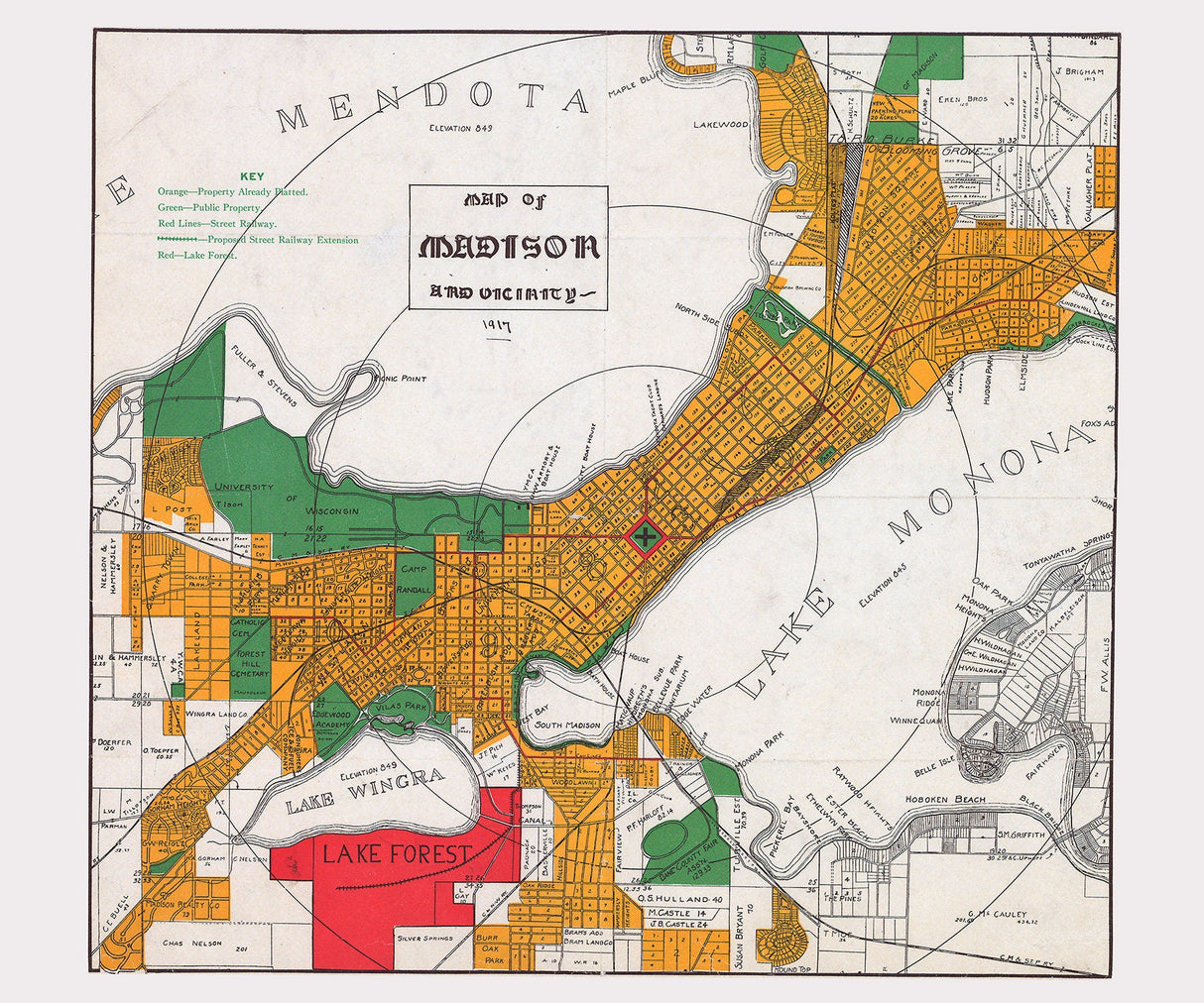 1917 Map of Madison Wisconsin