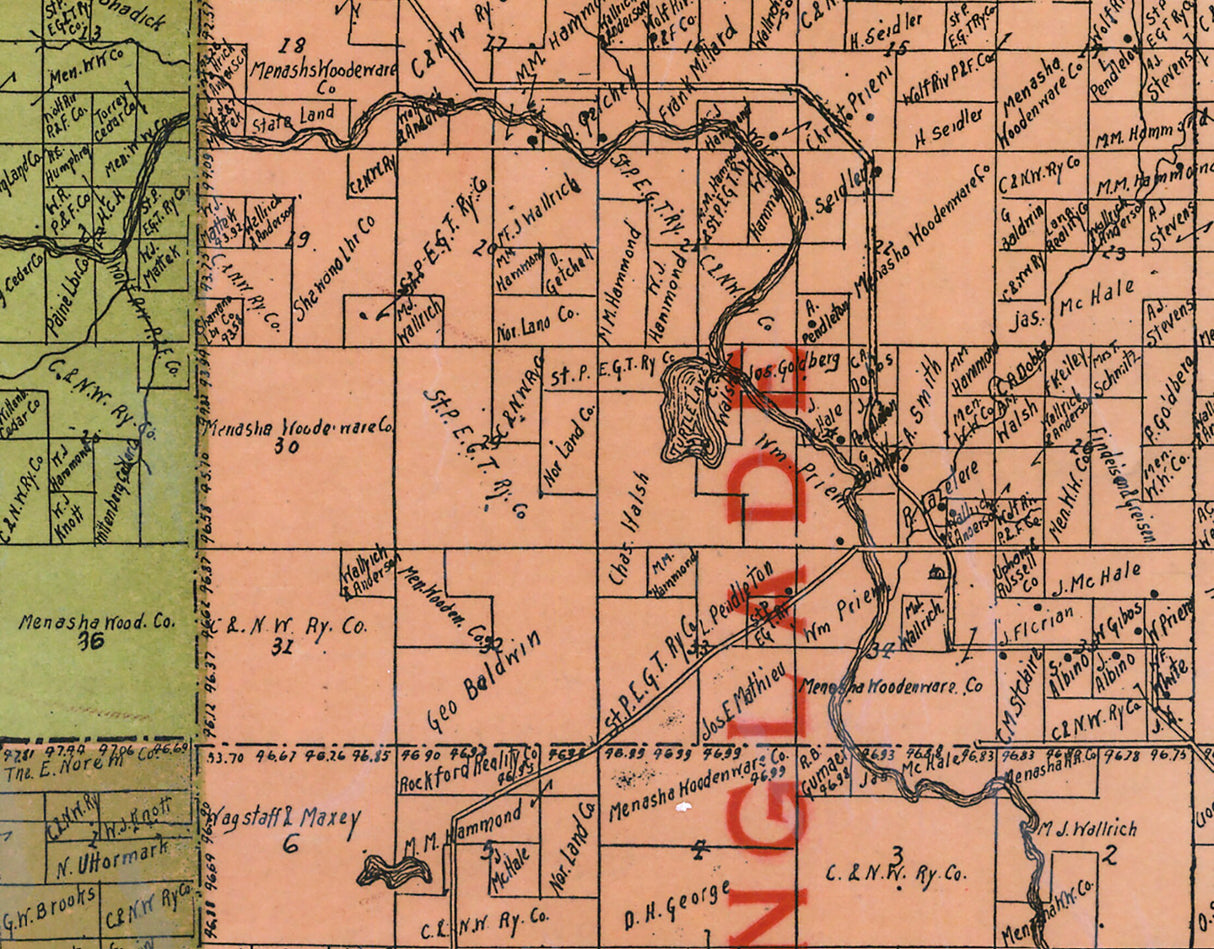 1908 Farm Line map of Langlade County Wisconsin