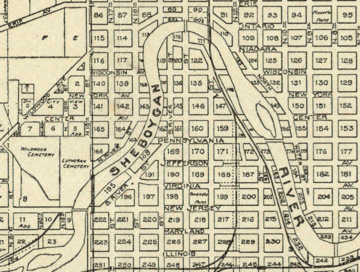 1914 Town Map of Sheboygan Wisconsin